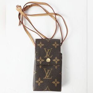 Louis Vuitton Signature Monogram Leather Phone Case Crossbody Bag Brown 5x2.75x1